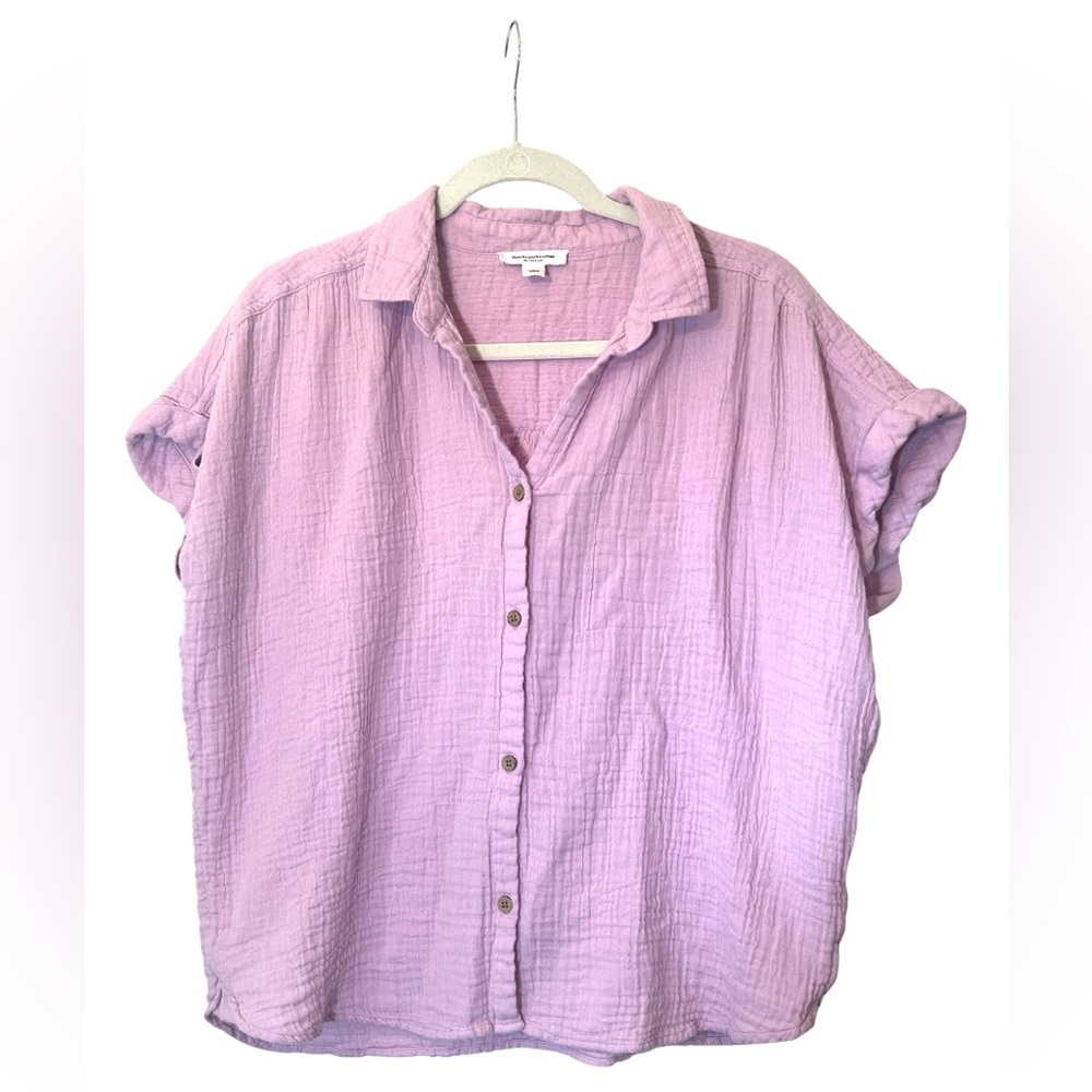 beachlunchlounge Light Purple  Dana Cotton Button-Up Shirt Size L Easter Spring